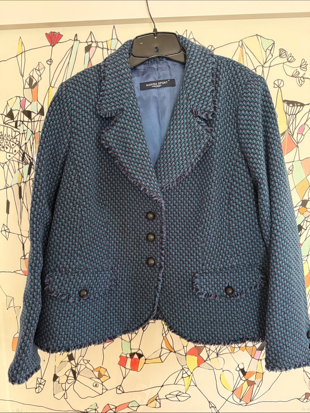 Marina Rinaldi Teal and Navy Tweed Button Blazer